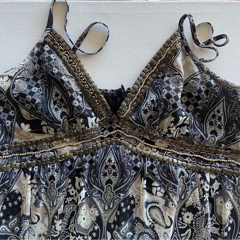Caroline Morgan spaghetti strap maxi dress with brass beading details Size M - Picture 5 of 14